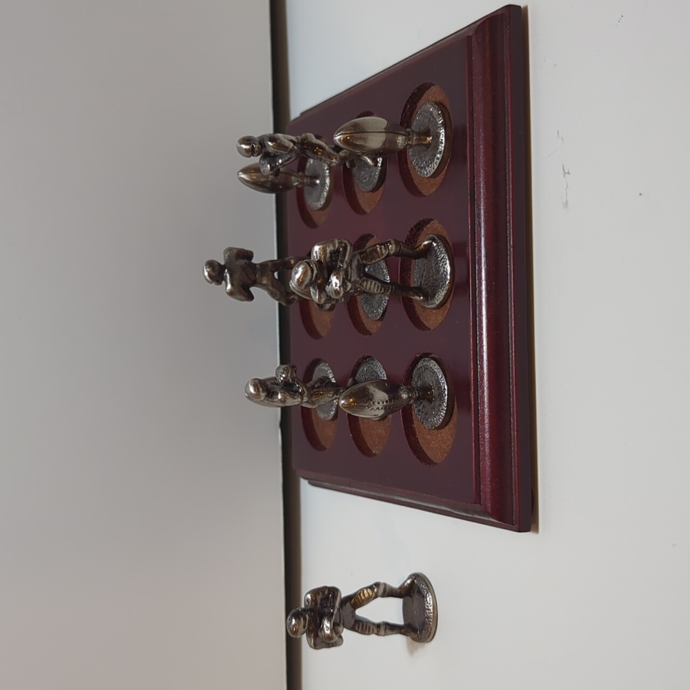 Pewter football players and footballs tic tac toe game with board